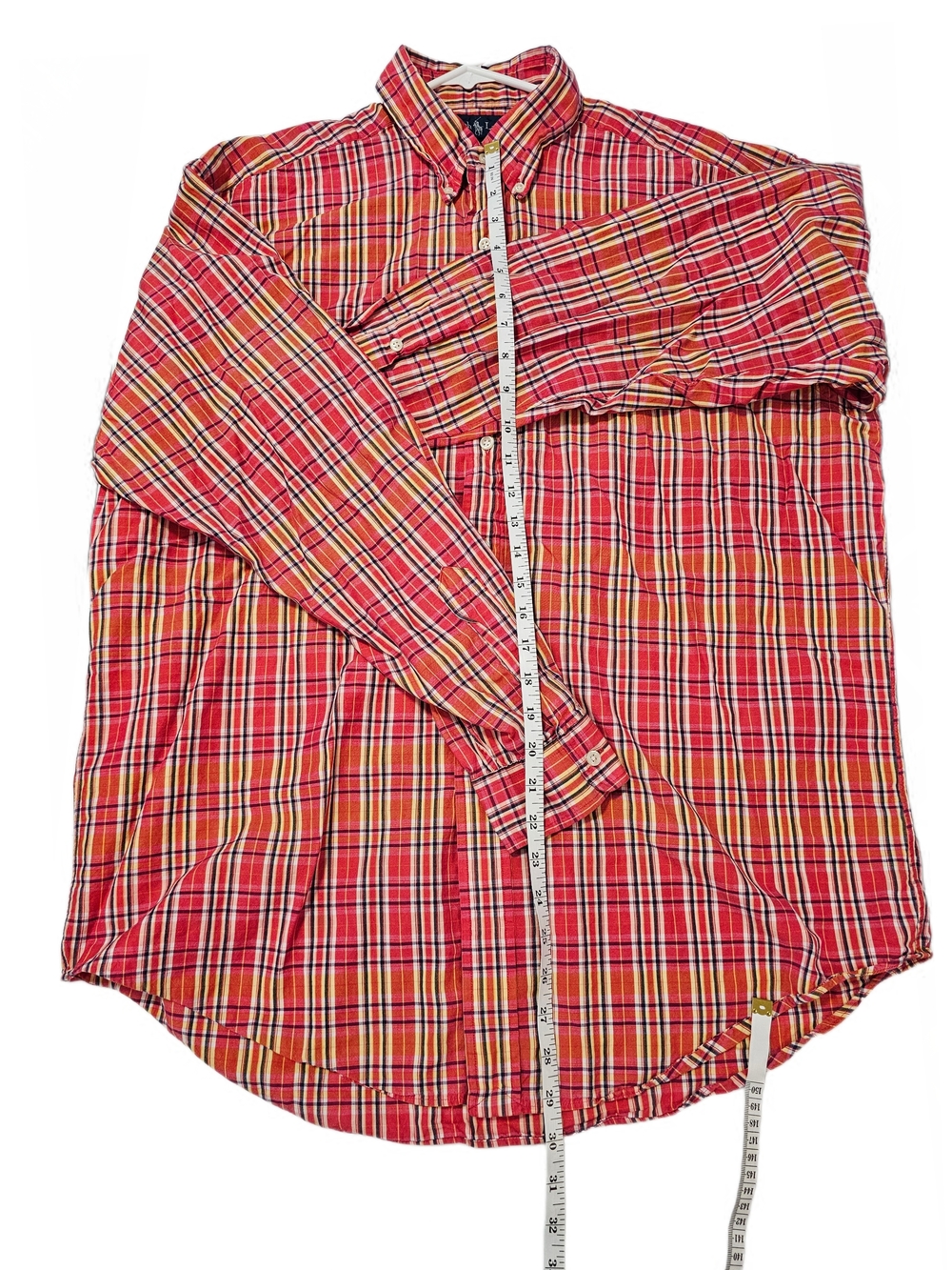 Ralph Lauren Blake Mens Shirt L Red Yellow Madras Plaid Cotton Button Down - Picture 5 of 10